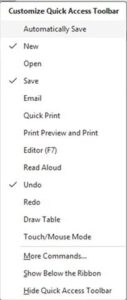 Customize Quick Access Toolbar Pop-up list.