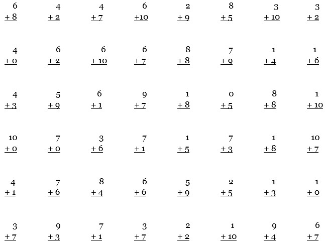 Addition Facts Worksheet (48 questions for practice)