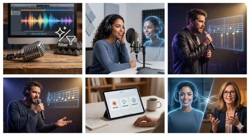 Collage of voice content users.