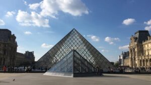 Louvre Museum in Paris, France - a glass pyramid.