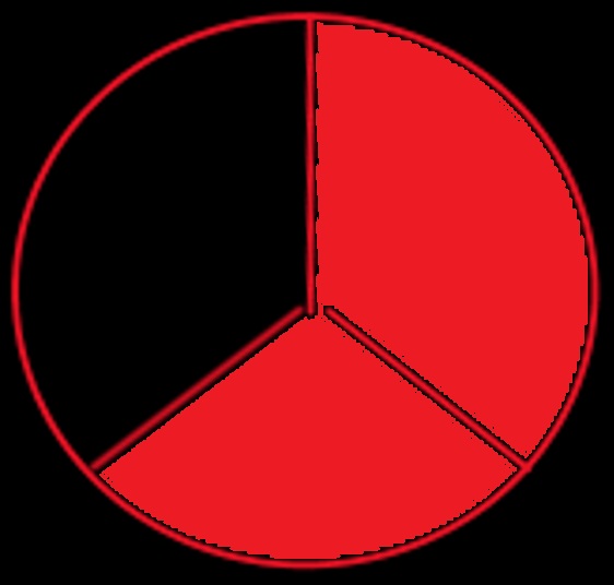 A circle with 2/3 colored in.