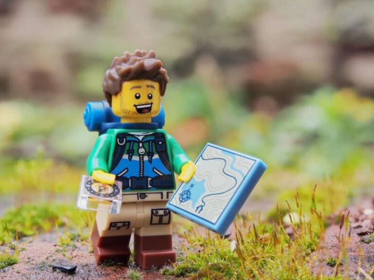 Lego Hiker with treasure map.