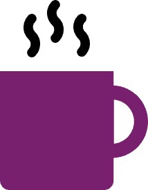 A purple coffee mug with steam rising.