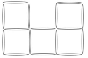 A set of 16 toothpicks arranged to create five identical squares. The challenge is to MOVE 3 to change it to 4 identical squares.