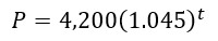 P = 4,200(1.045)^t