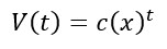 The exponential growth function V(t) = c(x)^t