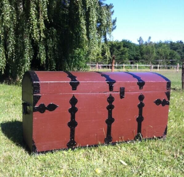 Very large Treasure Chest set in front of a weeping willow tree.