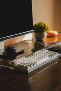 A clean computer workspace ready for a student to practicing keyboarding and digital literacy skills.