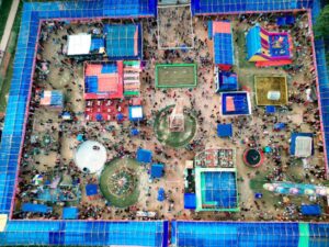 Aerial view of an amusement park layout highlighting rectangular zone spaces.
